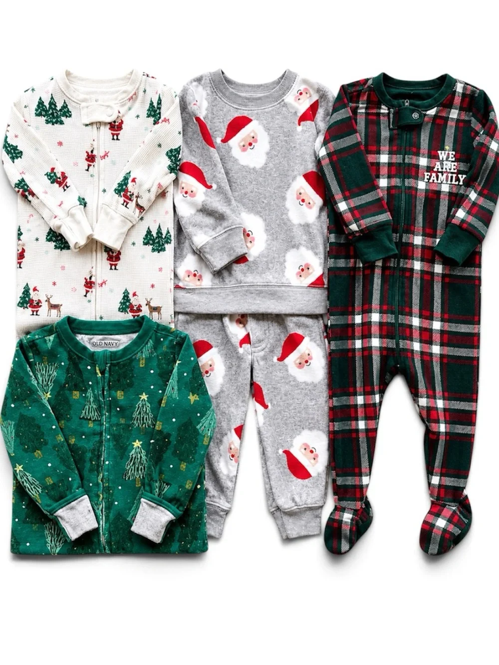 Baby Christmas Outfit bundle Holiday Pajama Bundle 3-6 Months Plaid, Santa, Tree